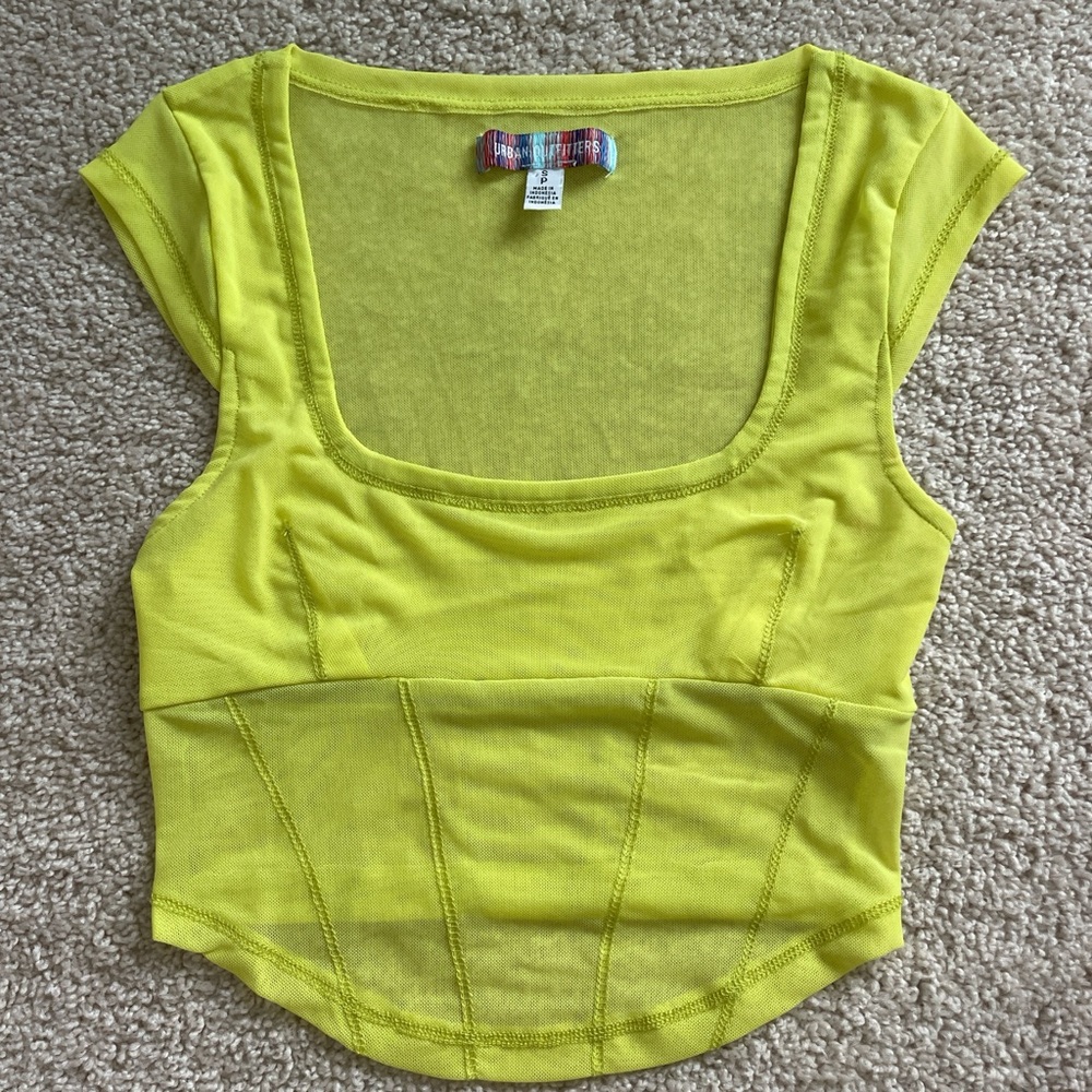 Urban Outfitters Green Crop Bodysuit with Cap Sleeves and Bustier Style